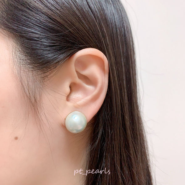 15-16mm 極光白馬貝耳環 | 15-16mm Aurora Japanese White Mabe Earrings