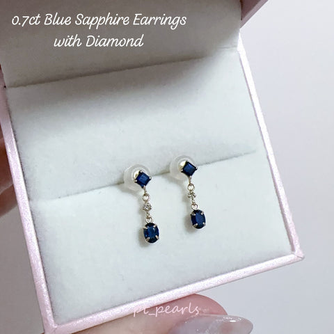 藍寶石垂吊配鑽耳環 連18K配件 | Blue Sapphire and Diamond Earrings with 18K setting