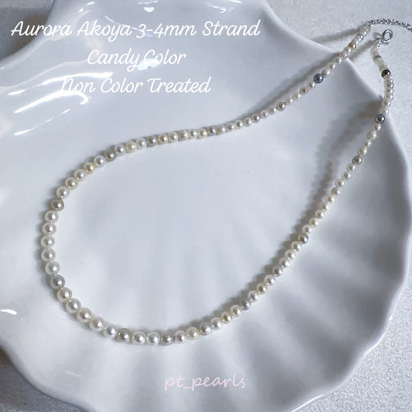 (Summer Sale) 極光日本珍珠 糖果色 無調色 Akoya 3-4mm 珠鏈 | Aurora Akoya Candy Color Non Color Treated 3-4mm Pearl Strand