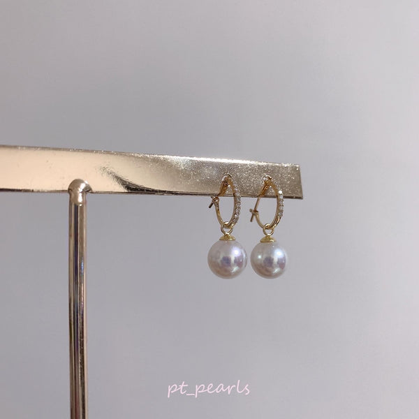 (Summer Sale) Akoya 極光無調色花珠 9.0mm耳環 連真科研大證書 | Akoya Aurora Hanadama Non Color Treated 9.0mm Earrings with Japan PSL certificate