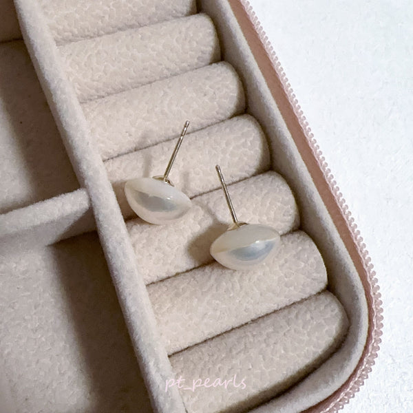 11-12mm 極光幻彩粉紫 方形馬貝耳環 | 11-12mm Aurora Japanese Rainbow Purple Pink Square Mabe Earrings