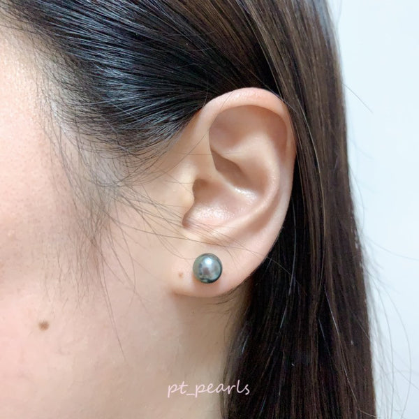 頂級極光大溪地 孔雀綠 8.4mm 耳環 | Top Grade Tahiti Peacock Green 8.4mm Earrings