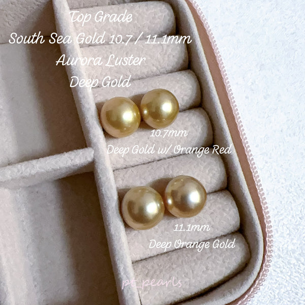 (Summer Sale) 頂級極光南洋濃金金珠 10.7 / 11.1mm耳環 | Top Grade South Sea Deep Gold Pearl 10.7 / 11.1mm Earrings