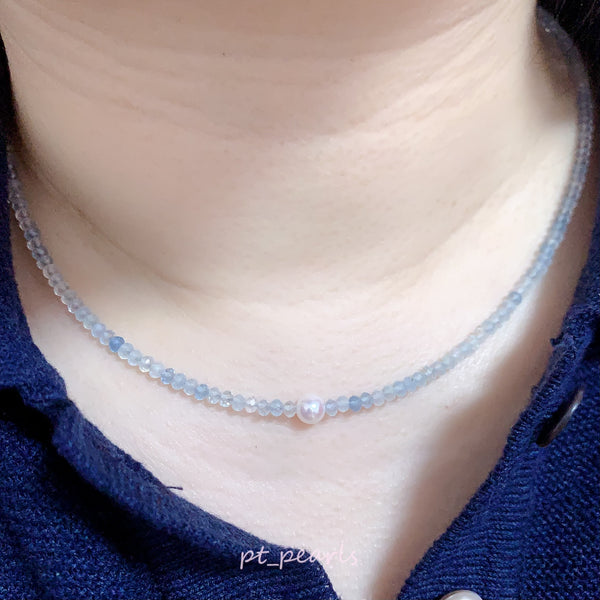 Akoya & 海藍寶頸鏈 | Akoya & Aquamarine Strand