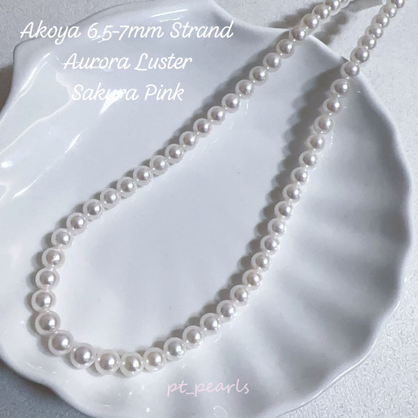 (Summer Sale) 頂級極光 Akoya 櫻花粉色 6.5-7mm 珠鏈 | Top Grade Akoya Sakura Pink 6.5-7mm Pearl Strand
