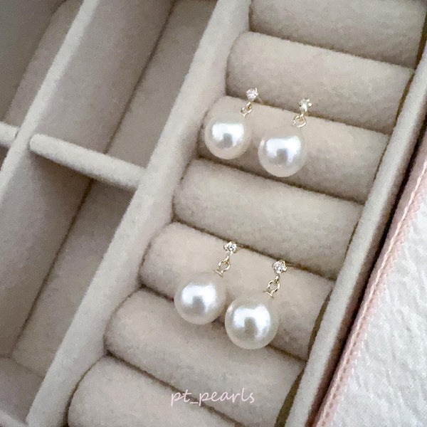 Akoya 7.5-8mm 配鑽石小垂吊耳環 | Akoya 7.5-8mm with Diamond Earrings