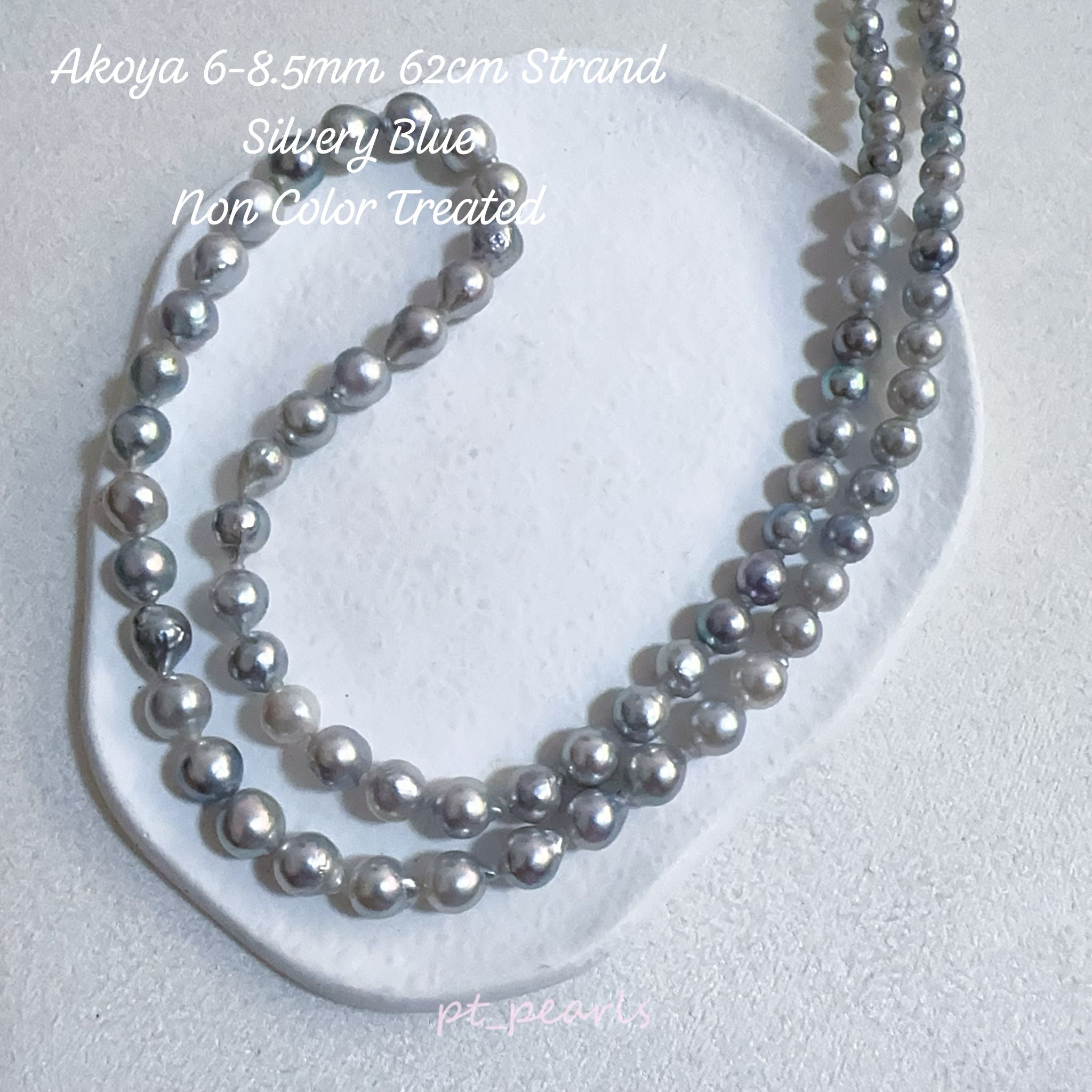 (Summer Sale) Akoya 無調色 銀藍色 6-8.5mm 60cm 頸鏈 | Akoya Non Color Treated Silvery Blue 6-8.5mm 60cm Pearl Strand