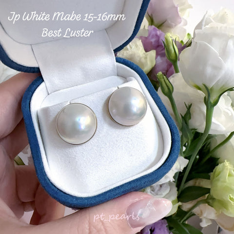 (Summer Sale) 15-16mm 極光白馬貝耳環 | 15-16mm Aurora Japanese White Mabe Earrings