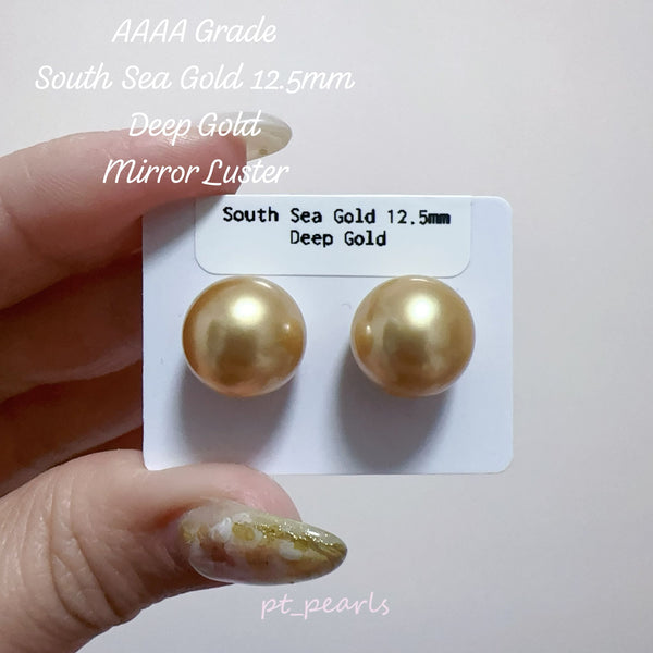 (Anniversary Sale) AAAA級 極光南洋濃金金珠 12.5mm耳環 | AAAA Grade South Sea Deep Gold Pearl 12.5mm Earrings