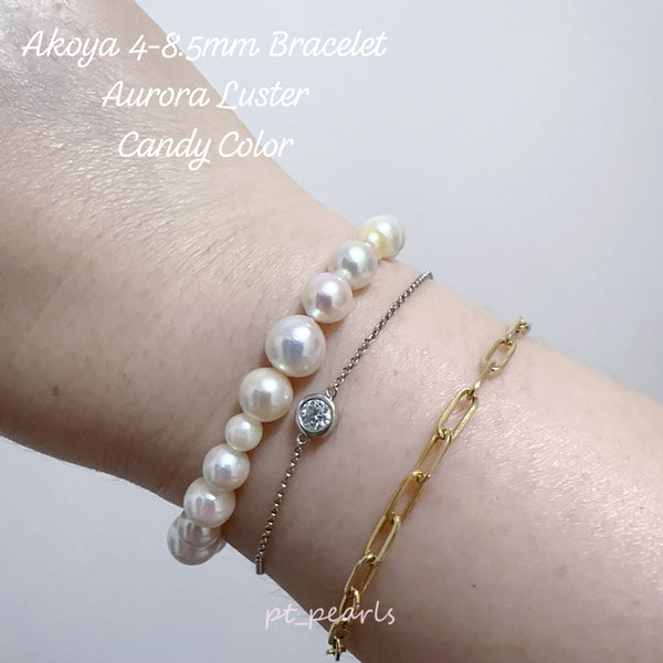 (Anniversary Sale) 極光 Akoya 糖果色 4-8.5mm 手鏈配日本銀扣 ｜Aurora Akoya Candy Color 4-8.5mm Bracelet with Silver Clasp