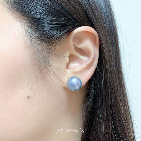 13-14mm 極光濃紫藍馬貝耳環 | 13-14mm Aurora Japanese Mabe Deep Purple Blue Earrings