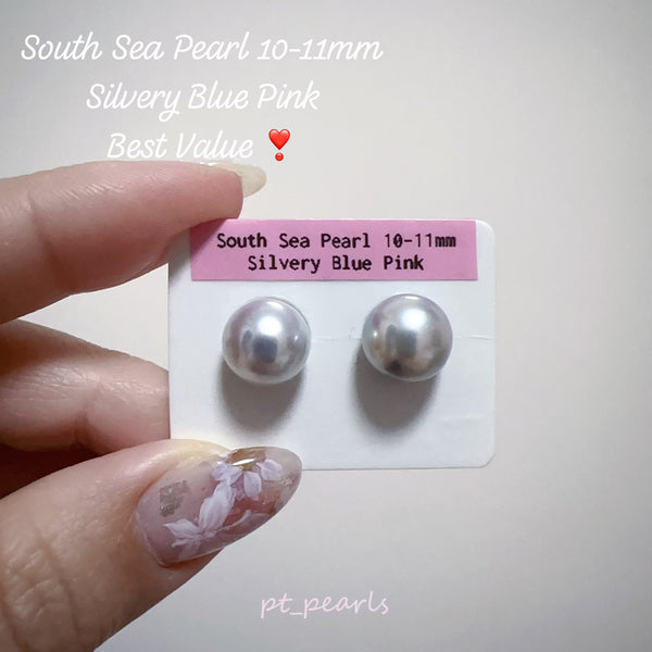 (直播價) 南洋澳白 銀藍粉色 10-11mm 耳環  | South Sea Pearl Silvery Blur Pink 10-11mm Earrings