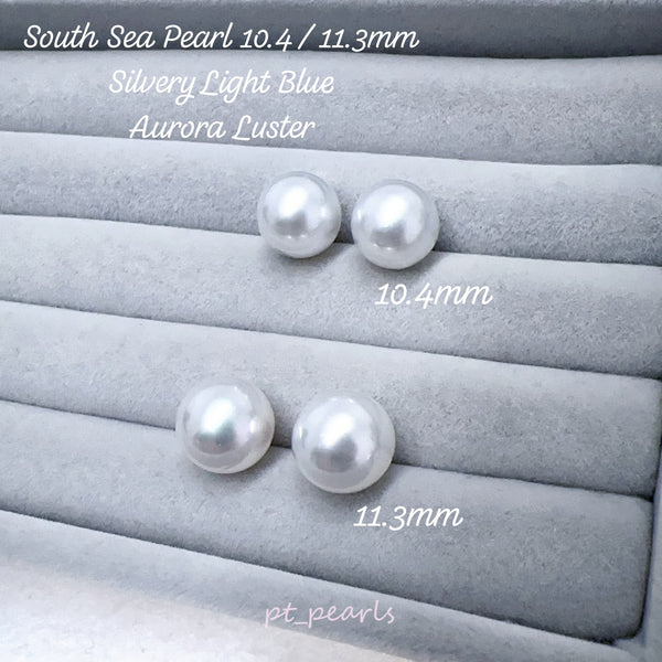 (直播價) 極光南洋澳白 淺銀藍色 10.4 / 11.3mm 耳環  | Aurora South Sea Pearl Silvery Light Blue 10.4 / 11.3mm Earrings