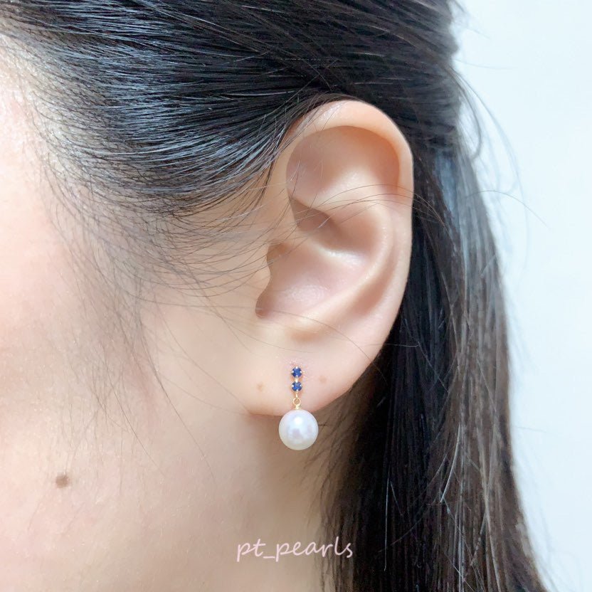 花珠級 Akoya 配寶石耳環 | Hanadama Grade Akoya Earrings with Sapphire