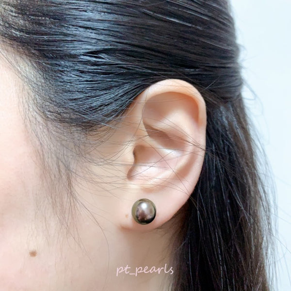 頂級鏡面 孔雀紅色 大溪地 9.8mm 耳環 | Top Grade Peacock Red Tahitian Pearl 9.8mm earrings