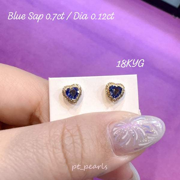 香港展限定🇯🇵 心形藍寶石配鑽石耳環 | Heart Shape Blue Sapphire & Diamond Earrings