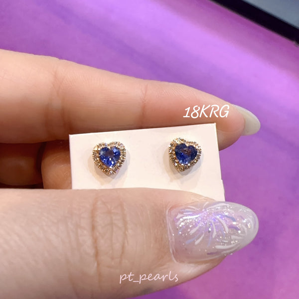 香港展限定🇯🇵 心形藍寶石配鑽石耳環 | Heart Shape Blue Sapphire & Diamond Earrings