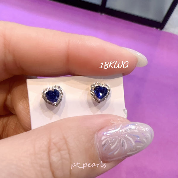 香港展限定🇯🇵 心形藍寶石配鑽石耳環 | Heart Shape Blue Sapphire & Diamond Earrings