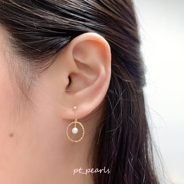極光 Akoya 3.5-4mm 配鑽垂吊耳環 | Aurora Akoya 3.5-5mm Dangling Earrings with Diamond