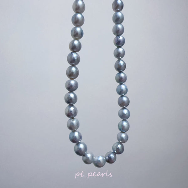 日本珍珠 Akoya 6-8.5mm 銀藍色 無調色珠鏈 | Akoya 6-8.5mm Silvery Blue Pearl Strand