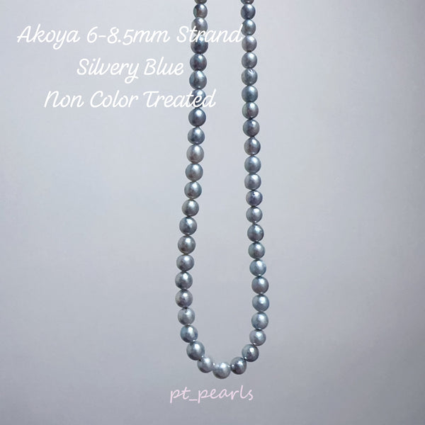 日本珍珠 Akoya 6-8.5mm 銀藍色 無調色珠鏈 | Akoya 6-8.5mm Silvery Blue Pearl Strand