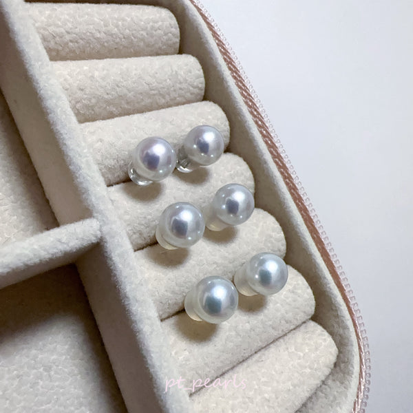 頂級 證書級 無調色 銀色系 Akoya 7-7.5mm 耳環 | Top Grade Certificate Grade Akoya Silvery Tone Non Color Treated 7-7.5mm Earrings