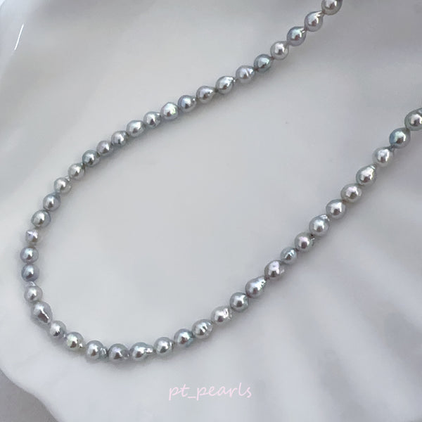 (超特價) 日本珍珠 Akoya 4.5-5mm 濃銀藍粉色 無調色珠鏈 | (Special Offer) Akoya 4.5-5mm Deep Silvery Blue Pink Pearl Strand