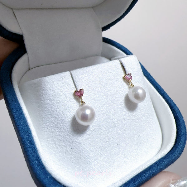 Akoya 6-6.5mm 配Pink Tourmaline耳環 | Akoya 6-6.5mm Dangling Earrings with Pink Tourmaline