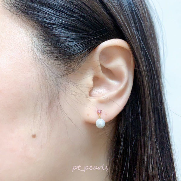 Akoya 6-6.5mm 配Pink Tourmaline耳環 | Akoya 6-6.5mm Dangling Earrings with Pink Tourmaline