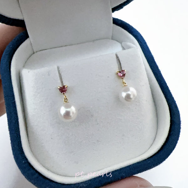 Akoya 6-6.5mm 配Pink Tourmaline耳環 | Akoya 6-6.5mm Dangling Earrings with Pink Tourmaline