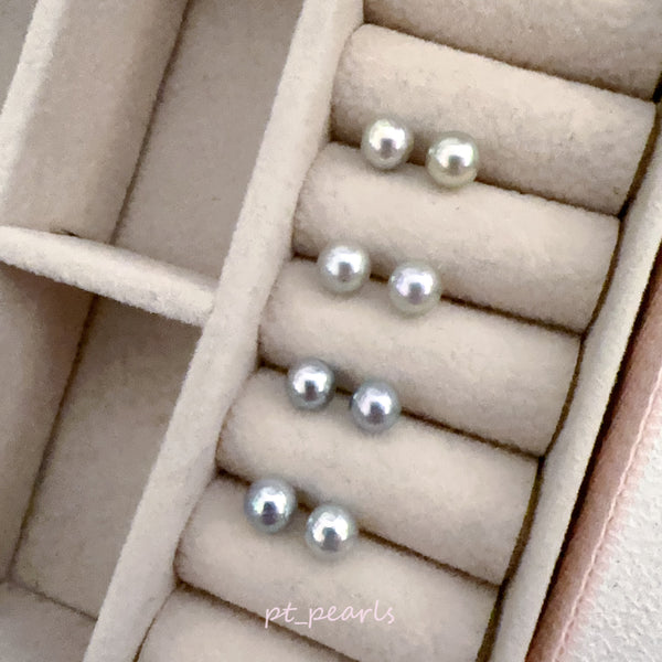 證書級 頂級極濃銀色系 5-5.5mm Akoya耳環 | Top Grade Certificate Grade Deep Silvery 5-5.5mm Akoya earrings