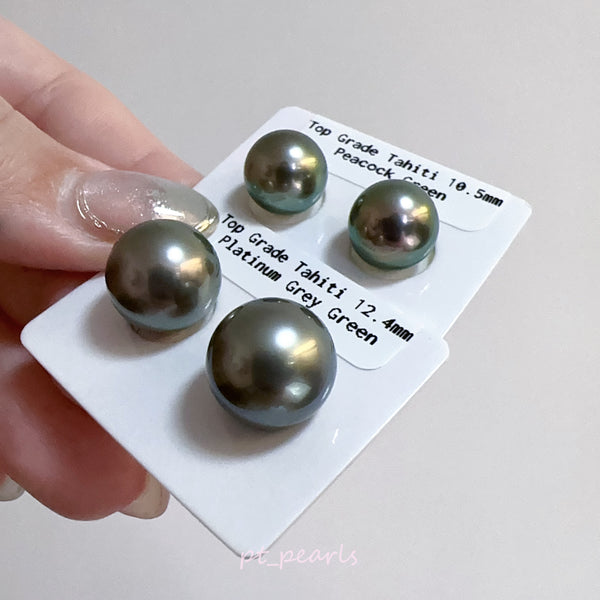 頂級 極鏡面 極光大溪地 10.5 / 12.4mm 耳環 | Top Grade Top Luster Aurora Tahiti Pearl 10.5 / 12.4mm Earrings