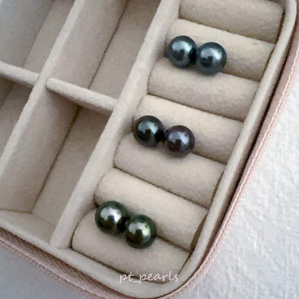 紫羅蘭色 / 濃紫色 / 孔雀綠 8-9mm 大溪地耳環 連18K配件 | Purple Blue / Deep Purple / Peacock Green 8-9mm Tahitian Pearl earrings with 18K setting