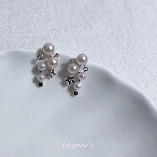 極光品質 Akoya 3.5-6mm 滿天星鑽石耳環 | Aurora Akoya 3.5-6mm Earrings with Diamonds and Star Setting