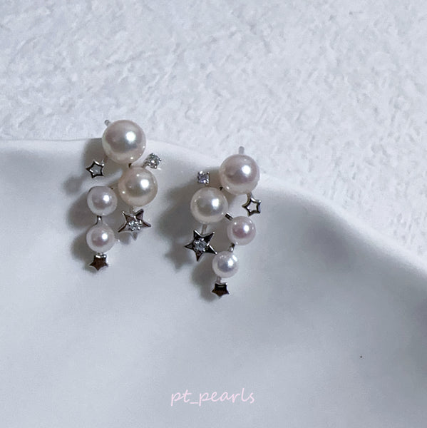 極光品質 Akoya 3.5-6mm 滿天星鑽石耳環 | Aurora Akoya 3.5-6mm Earrings with Diamonds and Star Setting