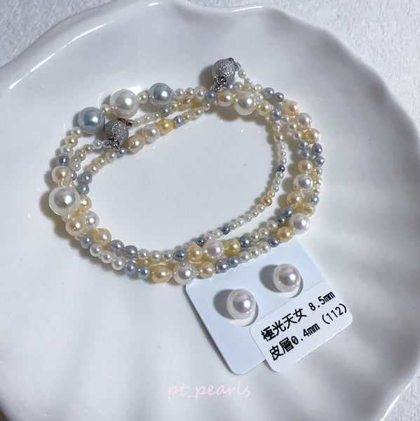 極光 Akoya 糖果色 無調色 3-9mm 珠鏈及手鏈 | Aurora Akoya Macaroon Non Color Treated 3-9mm Pearl Strand & Bracelet