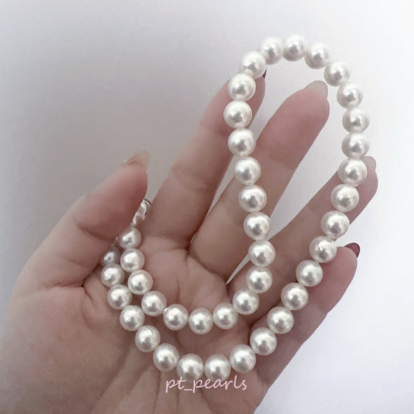 極光 Akoya 亮白帶粉 8.5-9mm 珠鏈 | Aurora Akoya White w/ Pink 8.5-9mm Pearl Strand