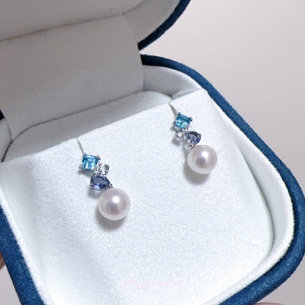 頂級極光 彩凜品質 Akoya 6-6.5mm 配半寶石耳環  | Sailin Grade Akoya 6-6.5mm with Gemstones Earrings