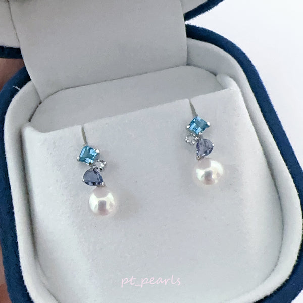 頂級極光 彩凜品質 Akoya 6-6.5mm 配半寶石耳環  | Sailin Grade Akoya 6-6.5mm with Gemstones Earrings