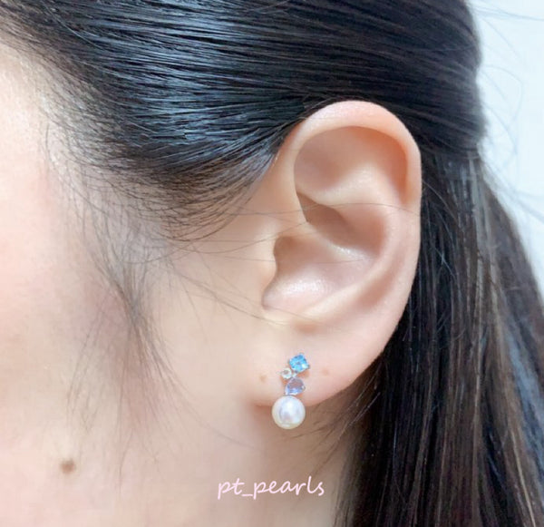 頂級極光 彩凜品質 Akoya 6-6.5mm 配半寶石耳環  | Sailin Grade Akoya 6-6.5mm with Gemstones Earrings