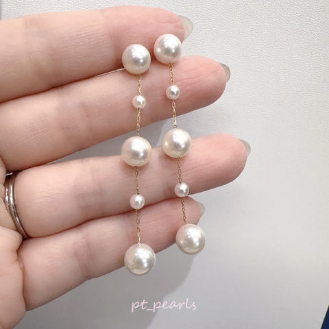 🫧泡泡款 Akoya 櫻花粉色 3.5-8mm 垂吊耳環 | Bubble Style Akoya Sakura Pink 3.5-8mm Dangling Earrings