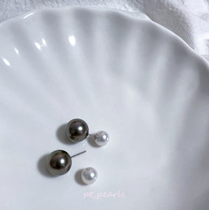 極光 Akoya 7.5-8mm / 大溪地11-12mm 雙珠耳環 / Aurora Akoya 7.5-8mm / Tahiti 11-12mm  Double Pearl Earrings