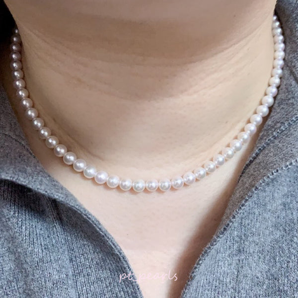 證書級 極光 Akoya 櫻花粉色 5-5.5mm 珠鏈 | Certificate Grade Akoya Sakura Pink 5-5.5mm Pearl Strand