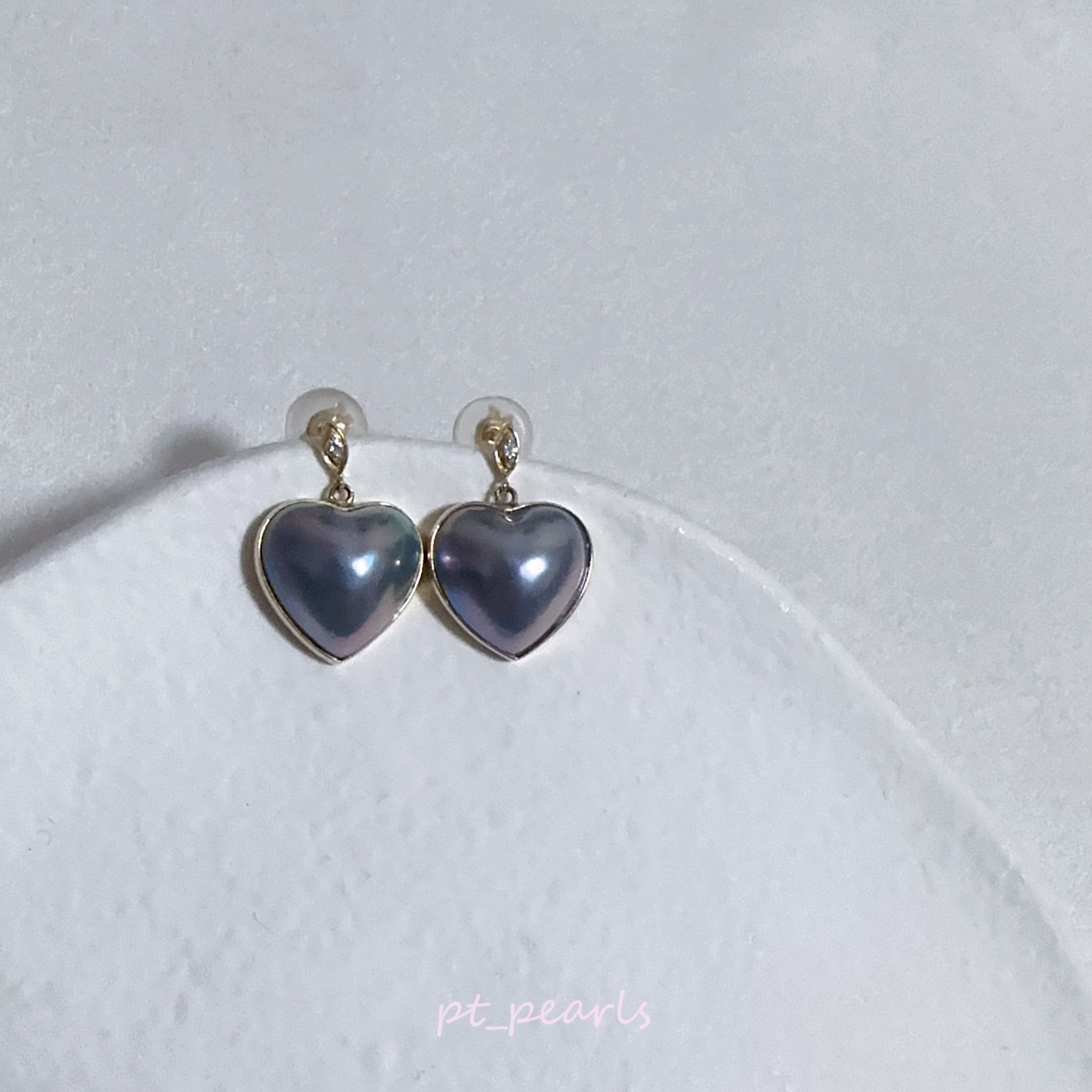 頂級極光紫藍心型11-12mm馬貝耳環 | Top Grade Aurora Japanese Mabe 11-12mm Purple Blue Earrings