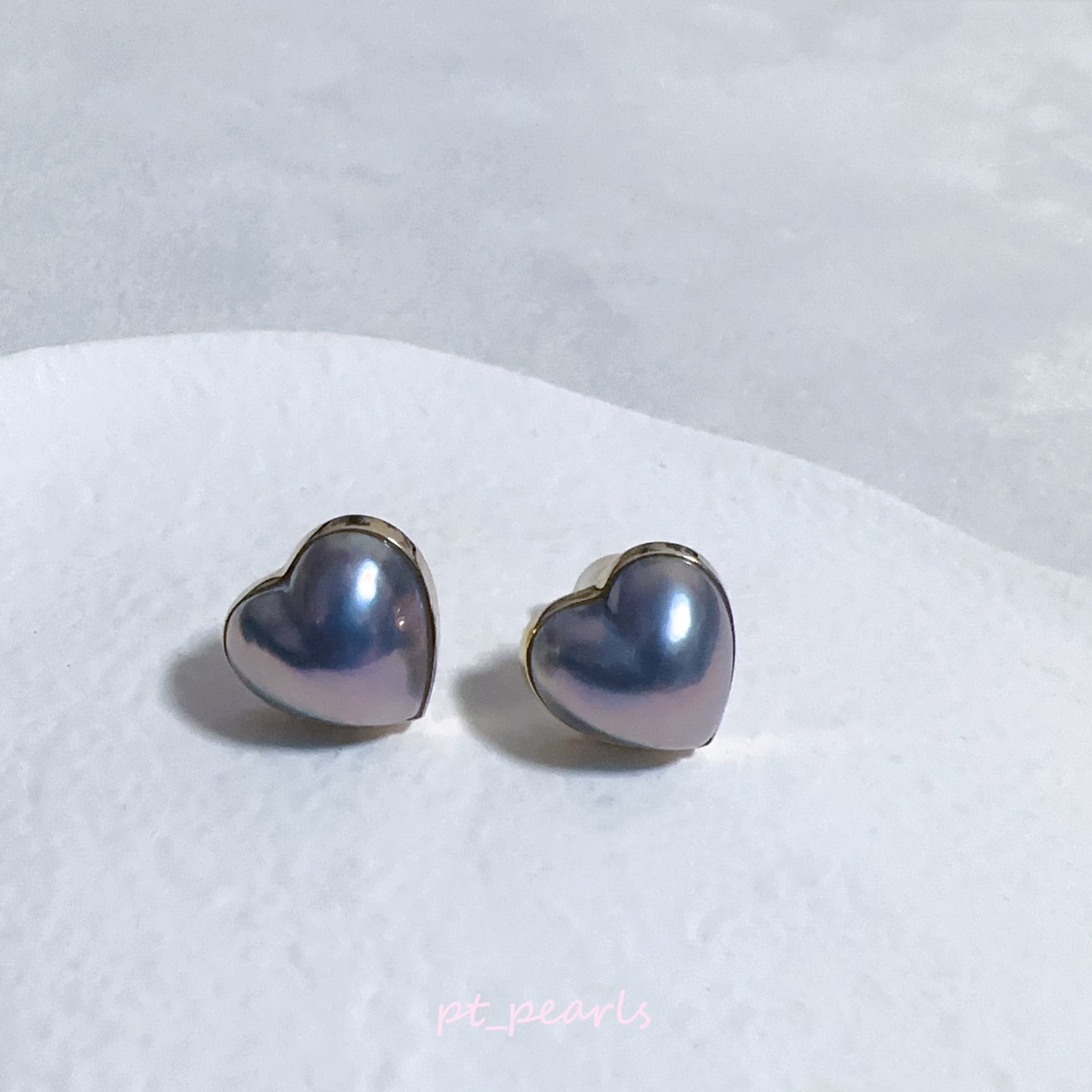 頂級極光紫藍心型馬貝12-13mm耳環 | Top Grade Aurora Japanese Heart Shape Mabe 12-13mm Purple Blue Earrings