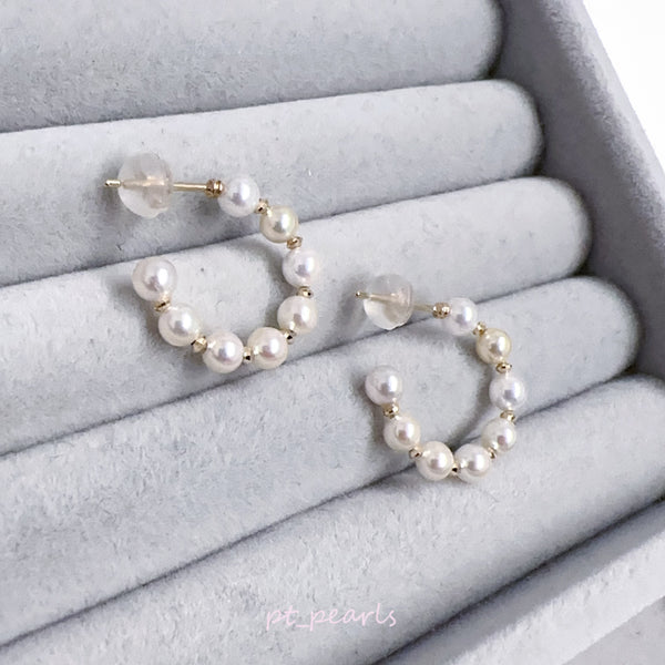 頂級真科研品質 Akoya 3.5-4mm 耳圈耳環 ｜Top PSL Grading Akoya 3.5-4mm Earhoop