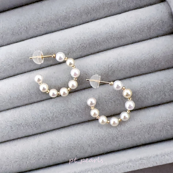 頂級真科研品質 Akoya 3.5-4mm 耳圈耳環 ｜Top PSL Grading Akoya 3.5-4mm Earhoop