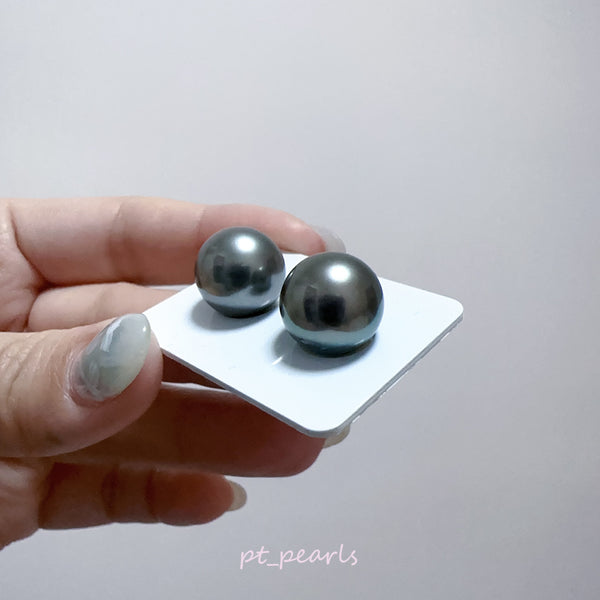 (特價中) 極光大溪地 鉑金灰綠 13.7mm 耳環 | Aurora Tahiti Pearl Platinum Grey Green 13.7mm Earrings