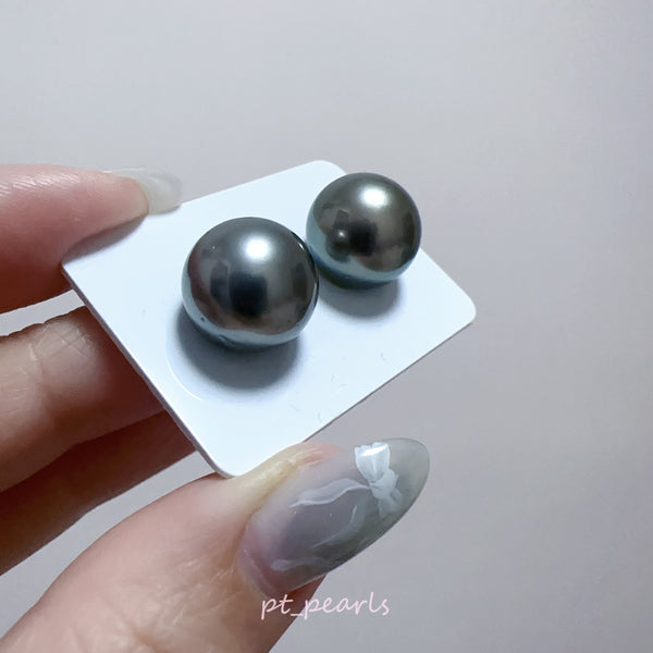 (特價中) 極光大溪地 鉑金灰綠 13.7mm 耳環 | Aurora Tahiti Pearl Platinum Grey Green 13.7mm Earrings