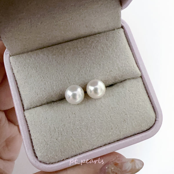(Summer Sale) GGS花珠證書 頂級Akoya 粉白色 7.5-8mm耳環 | GGS Hanadama Cert 7.5-8mm Akoya Pink White Earrings